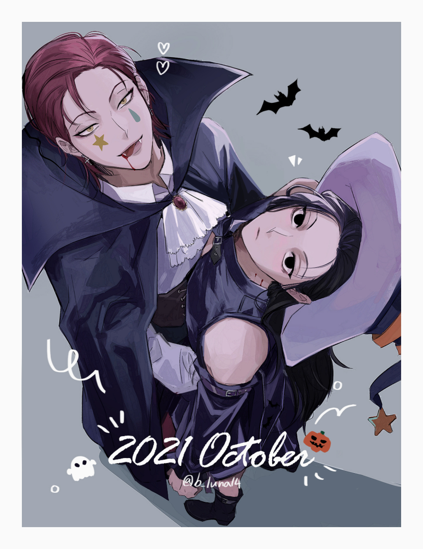 2boys, alternate_costume, b_luna14, bat_(animal), black_eyes, black_hair, blood, commentary