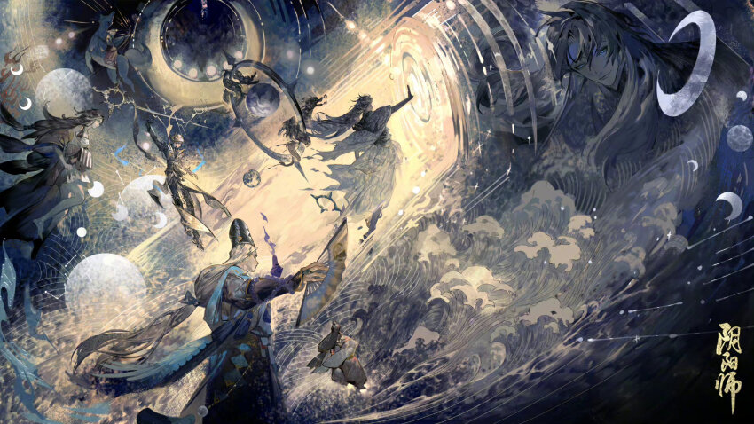 1boy, bishounen, black_hair, highres, japanese_clothes, long_hair, male_focus, official_art