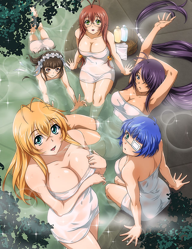 5girls, :d, absurdly_long_hair, antenna_hair, arm_behind_head, arm_up, armpits, ass