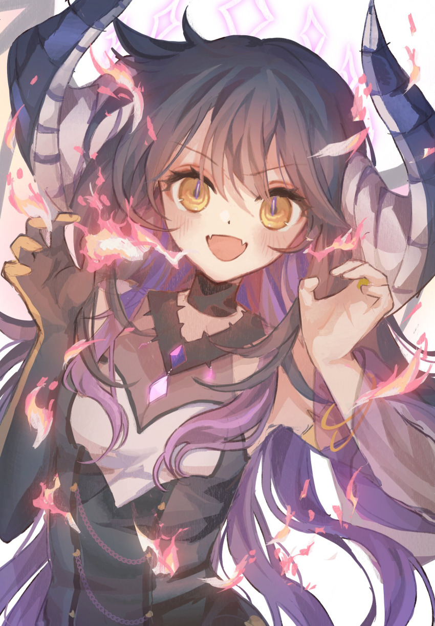 choker, dragon, dragon_girl, dragon_horns, dragon_wings, fire, gloves, highres