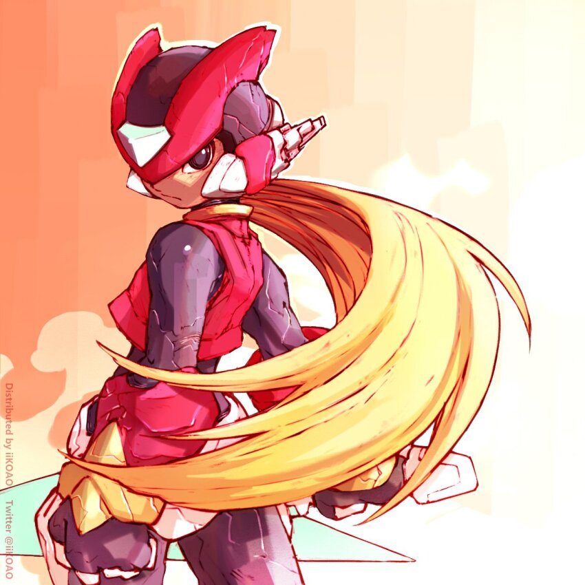 1boy, android, armor, blonde_hair, clenched_hand, closed_mouth, energy_sword, green_eyes