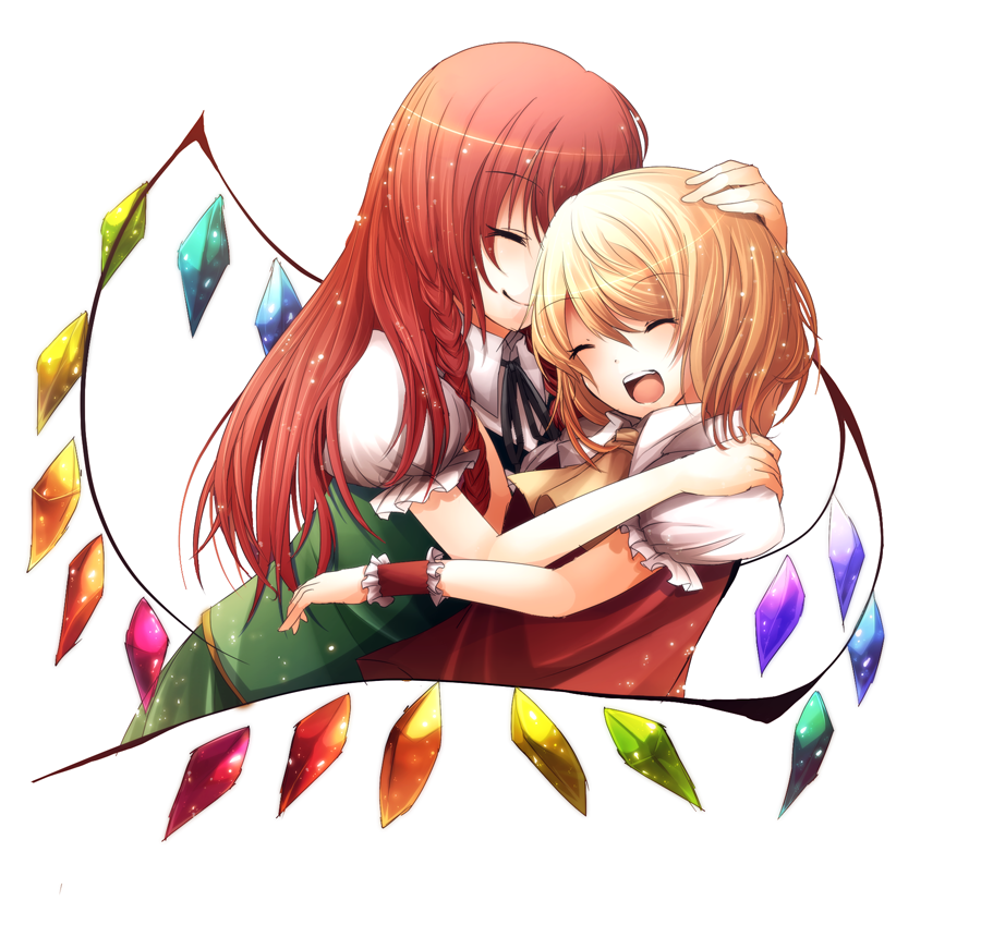 2girls, bad_id, bad_pixiv_id, blonde_hair, braid, embodiment_of_scarlet_devil, female_focus, flandre_scarlet