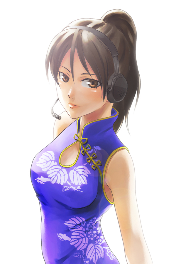 1girl, bad_id, bad_pixiv_id, breasts, brown_eyes, brown_hair, china_dress, chinese_clothes