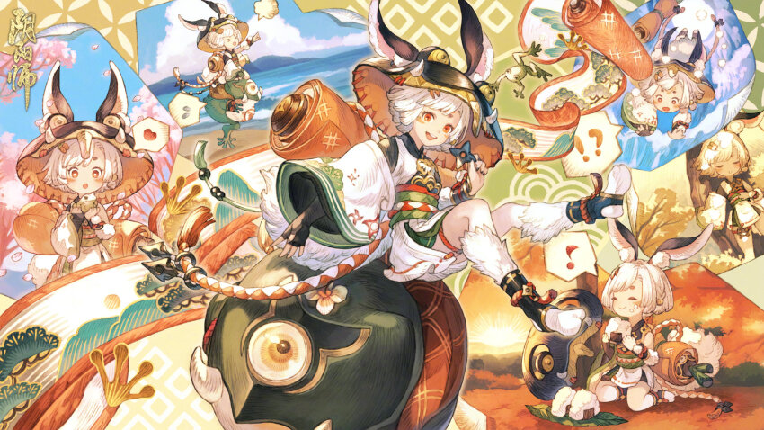 animal_ears, full_body, highres, japanese_clothes, mujin_yama_usagi, multiple_views, onmyoji, rabbit_ears