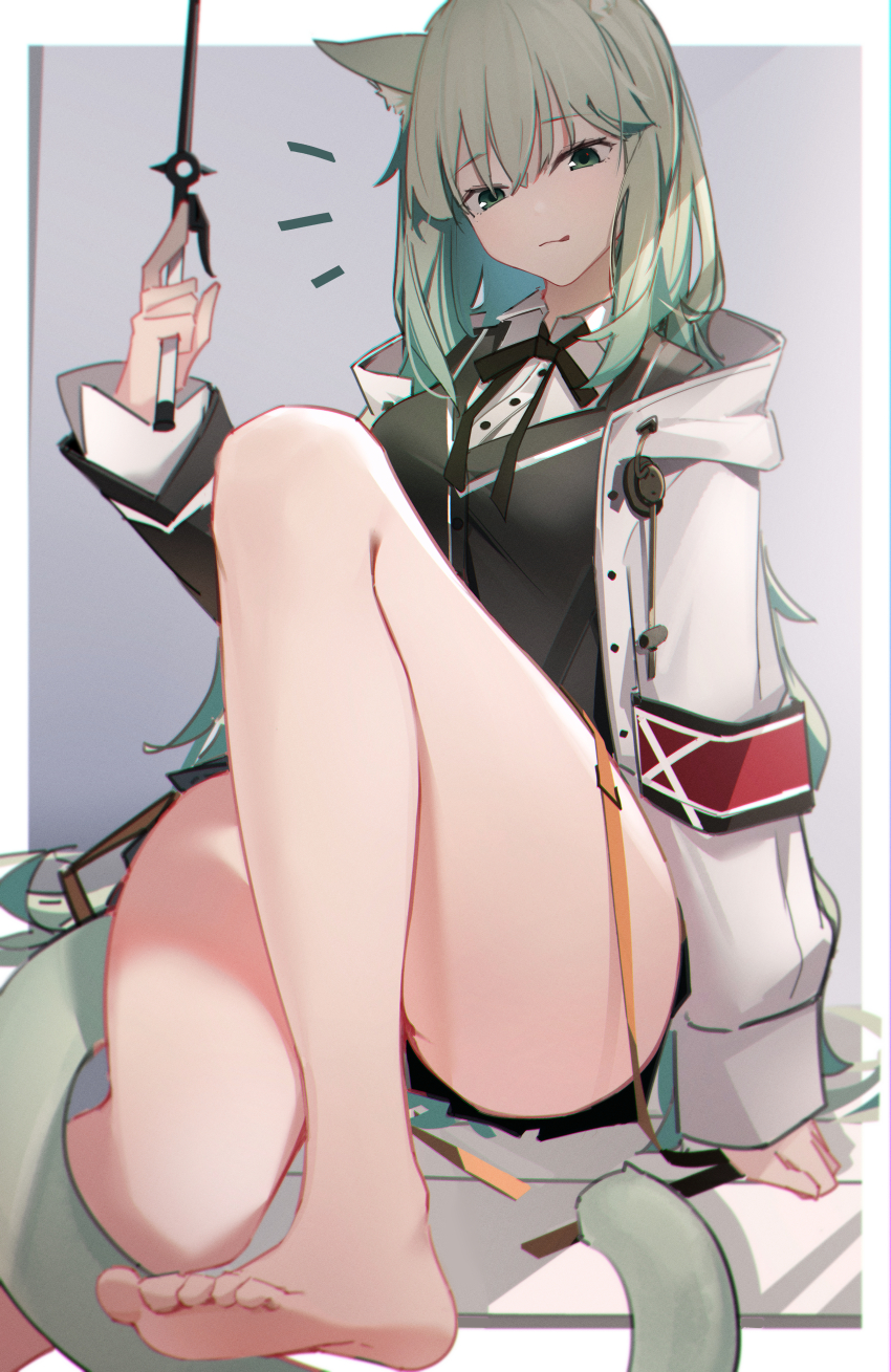 1girl, :q, absurdres, animal_ears, arknights, armband, bad_id, bad_pixiv_id