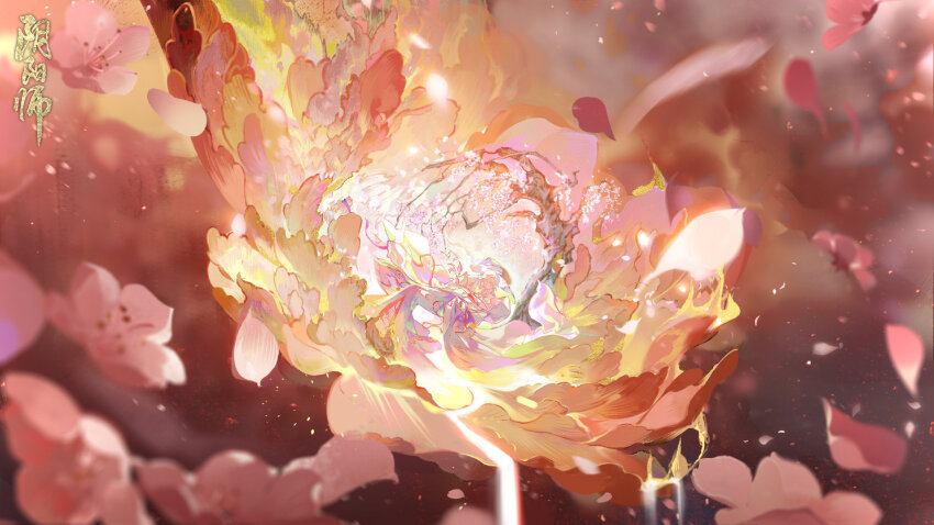 1girl, cherry_blossoms, flower, highres, japanese_clothes, long_hair, lotus, official_art