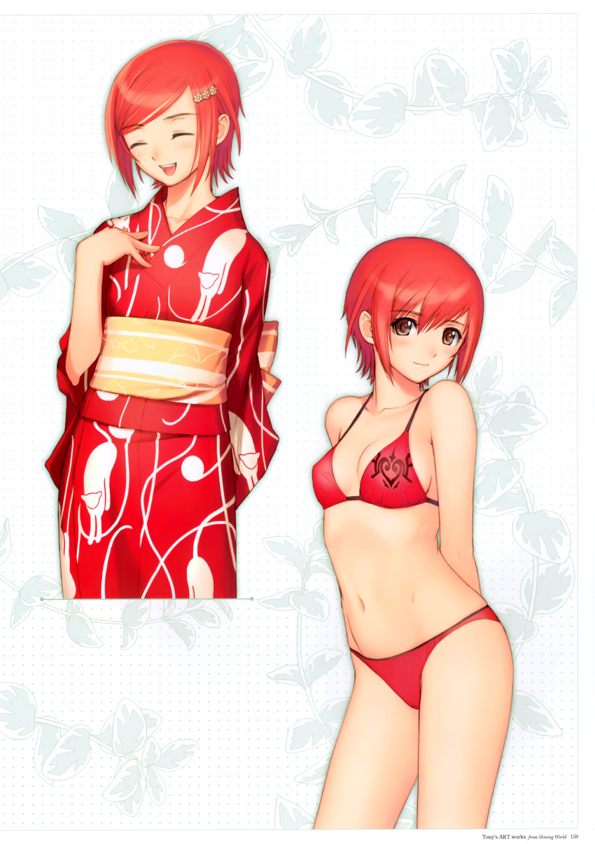 1girl, absurdres, bikini, breasts, brown_eyes, closed_eyes, hair_ornament, hairclip