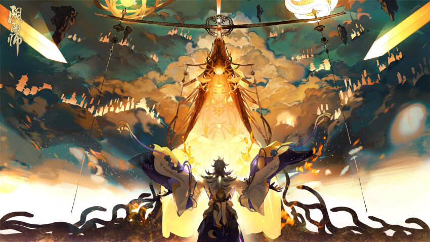 highres, japanese_clothes, kamiochi_orochi, long_hair, male_focus, official_art, onmyoji, snake, solo, white_hair