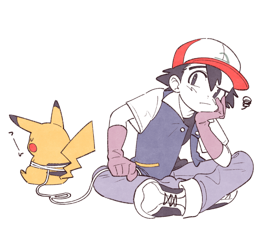 1boy, ash_ketchum, baseball_cap, black_eyes, black_hair, bright_pupils, buttons, closed_eyes