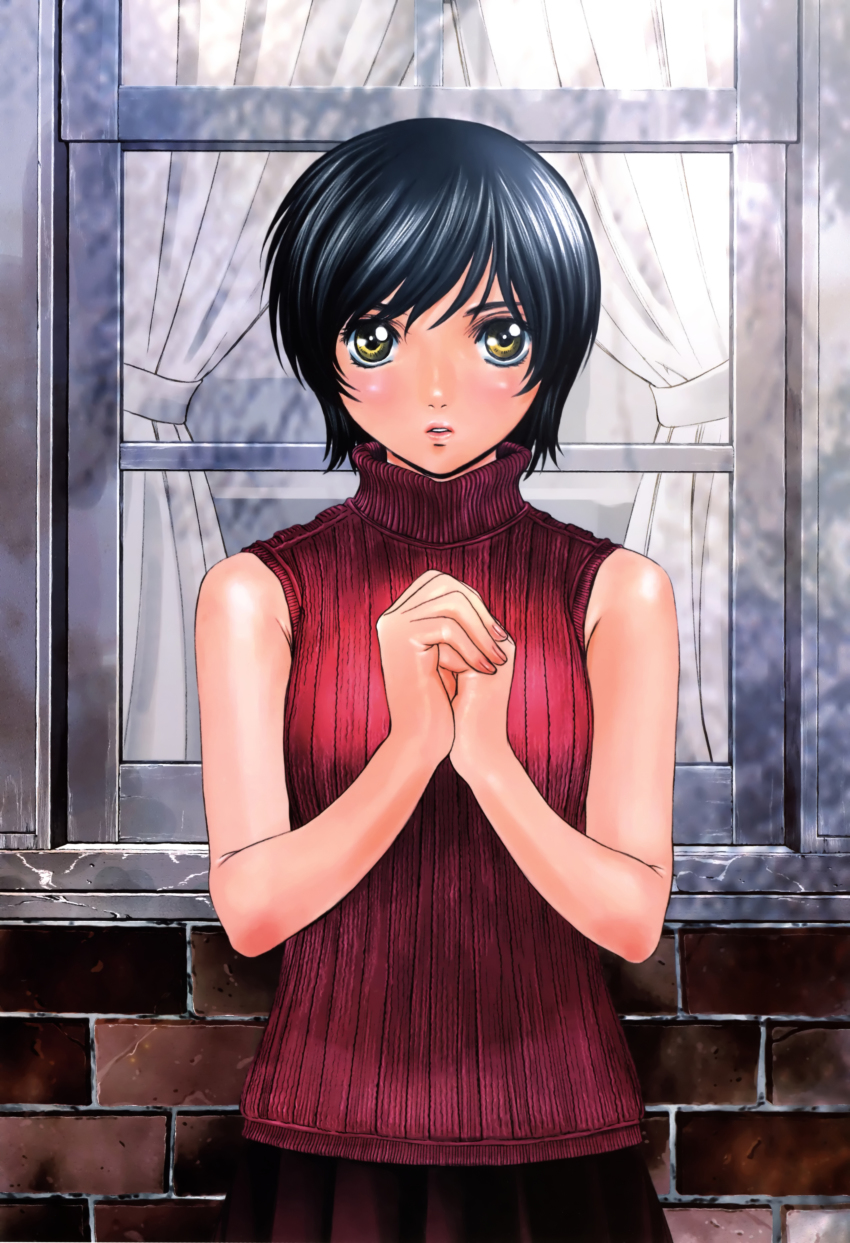 absurdres, black_hair, blush, highres, inuzuka_kaede, kobayashi_hiyoko, non-web_source, own_hands_together