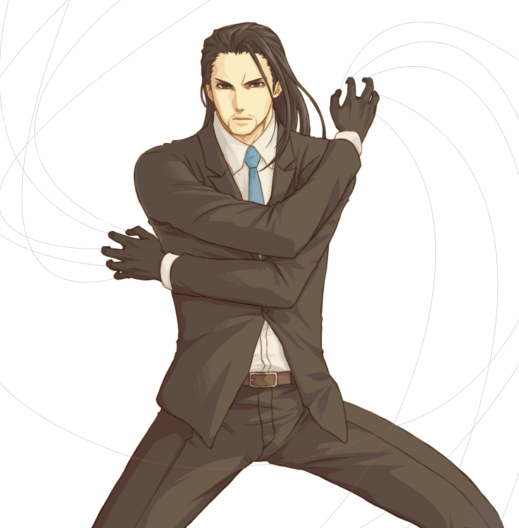 1boy, black_eyes, black_gloves, black_hair, black_jacket, black_pants, blue_necktie, closed_mouth