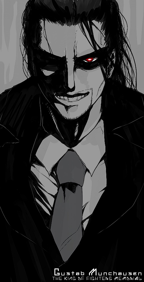 1boy, bright_pupils, character_name, collared_shirt, copyright_name, facial_hair, glowing, glowing_eye