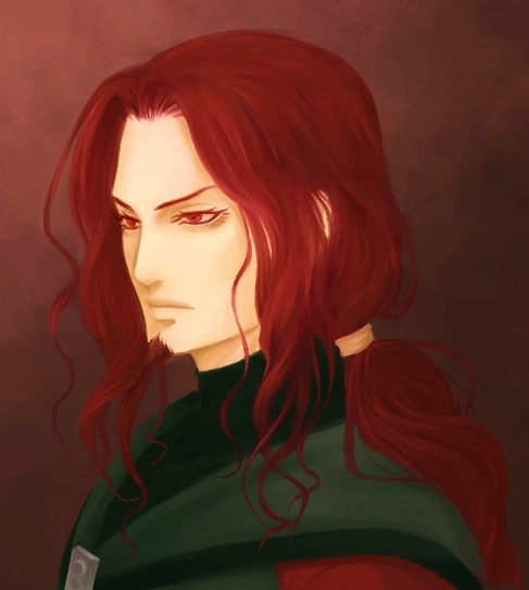 1boy, beard, brown_background, closed_mouth, facial_hair, johann, kan_(hasetani), long_hair