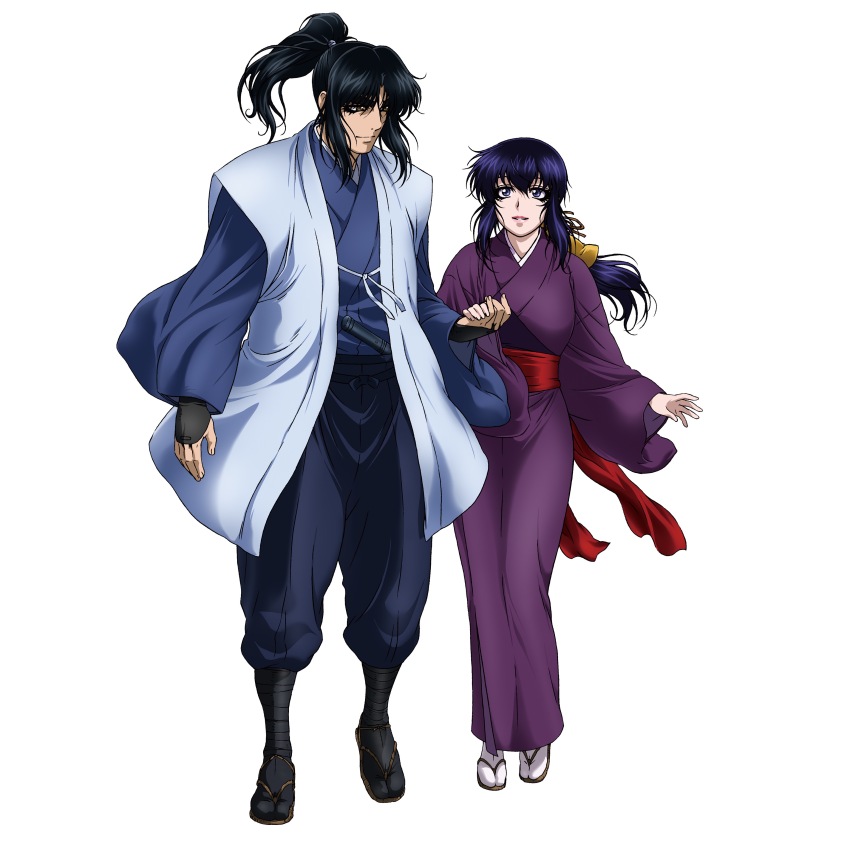 00s, 1boy, absurdres, basilisk_(manga), black_hair, blue_eyes, full_body, hakama