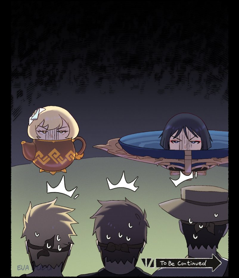 1girl, 4boys, black_hair, blonde_hair, brown_hair, commentary, dark_background, english_commentary