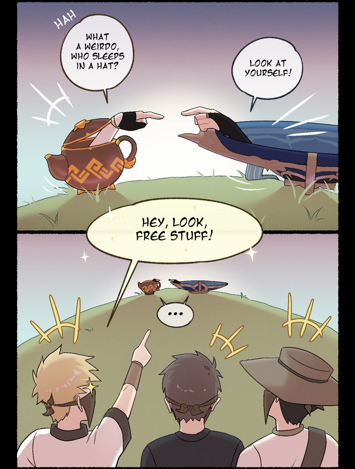 1girl, 2koma, 4boys, bandana, bandana_over_mouth, black_hair, blonde_hair, brown_hair