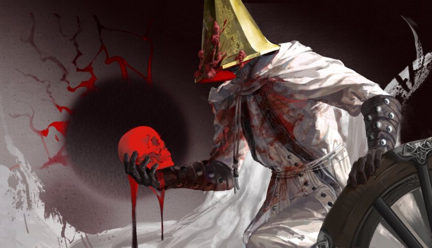 1boy, alfred_(bloodborne), blood, blood_on_clothes, bloodborne, cape, cloak, from_side