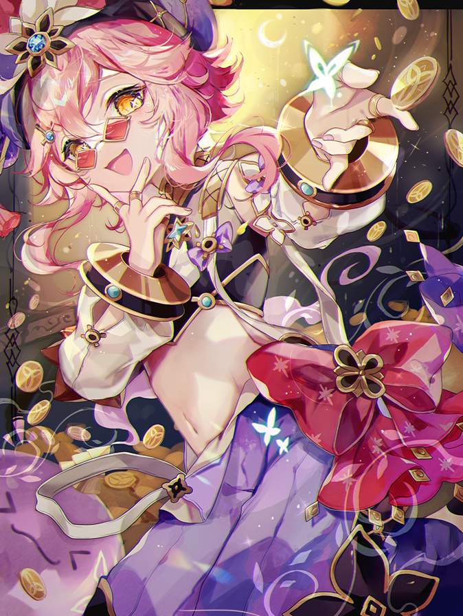 1girl, :3, :d, arabian_clothes, black_shirt, blue_gem, bow, bug