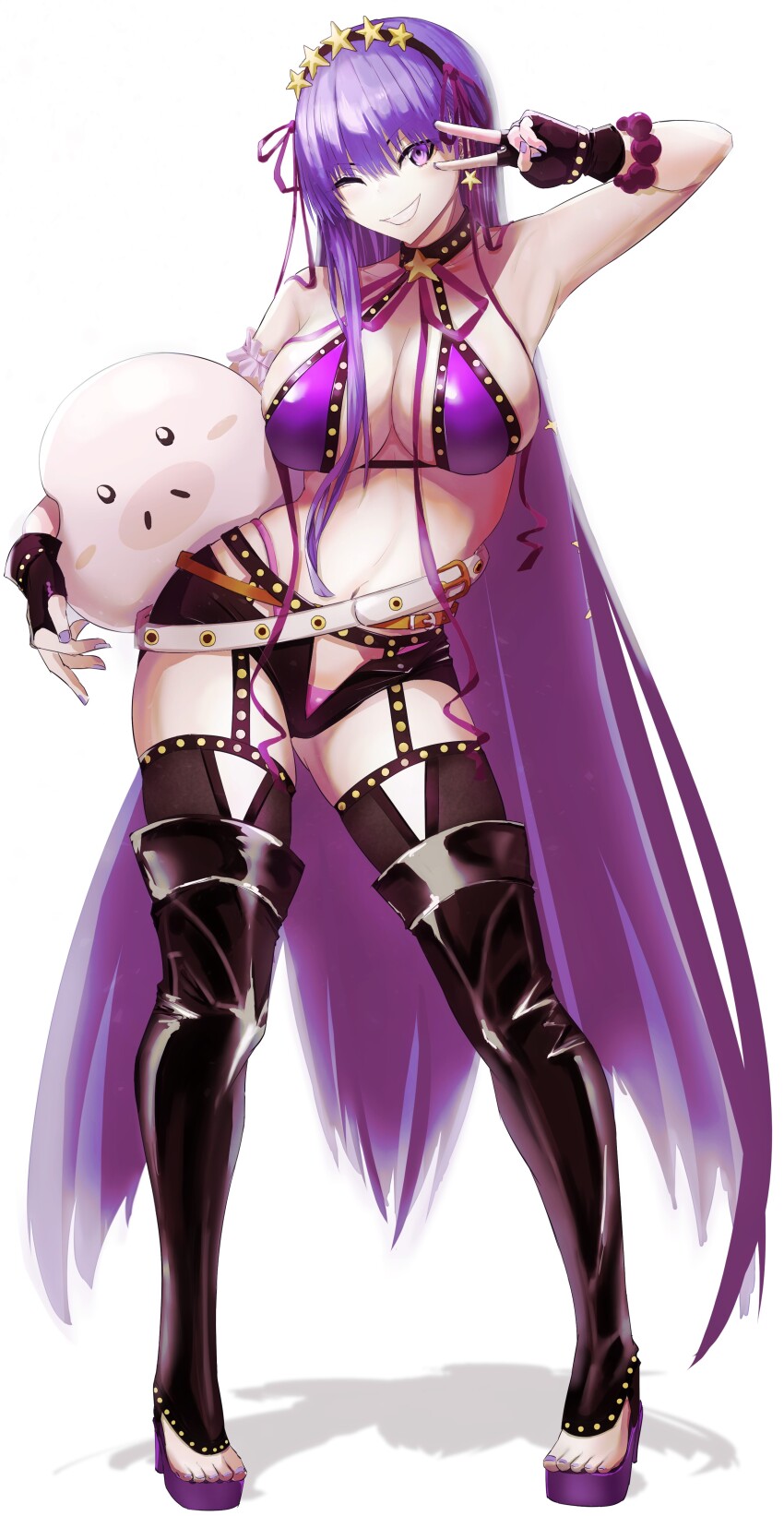 1girl, absurdres, ball, bare_shoulders, bb_(fate), bb_(swimsuit_mooncancer)_(second_ascension)_(fate), beachball, bead_bracelet