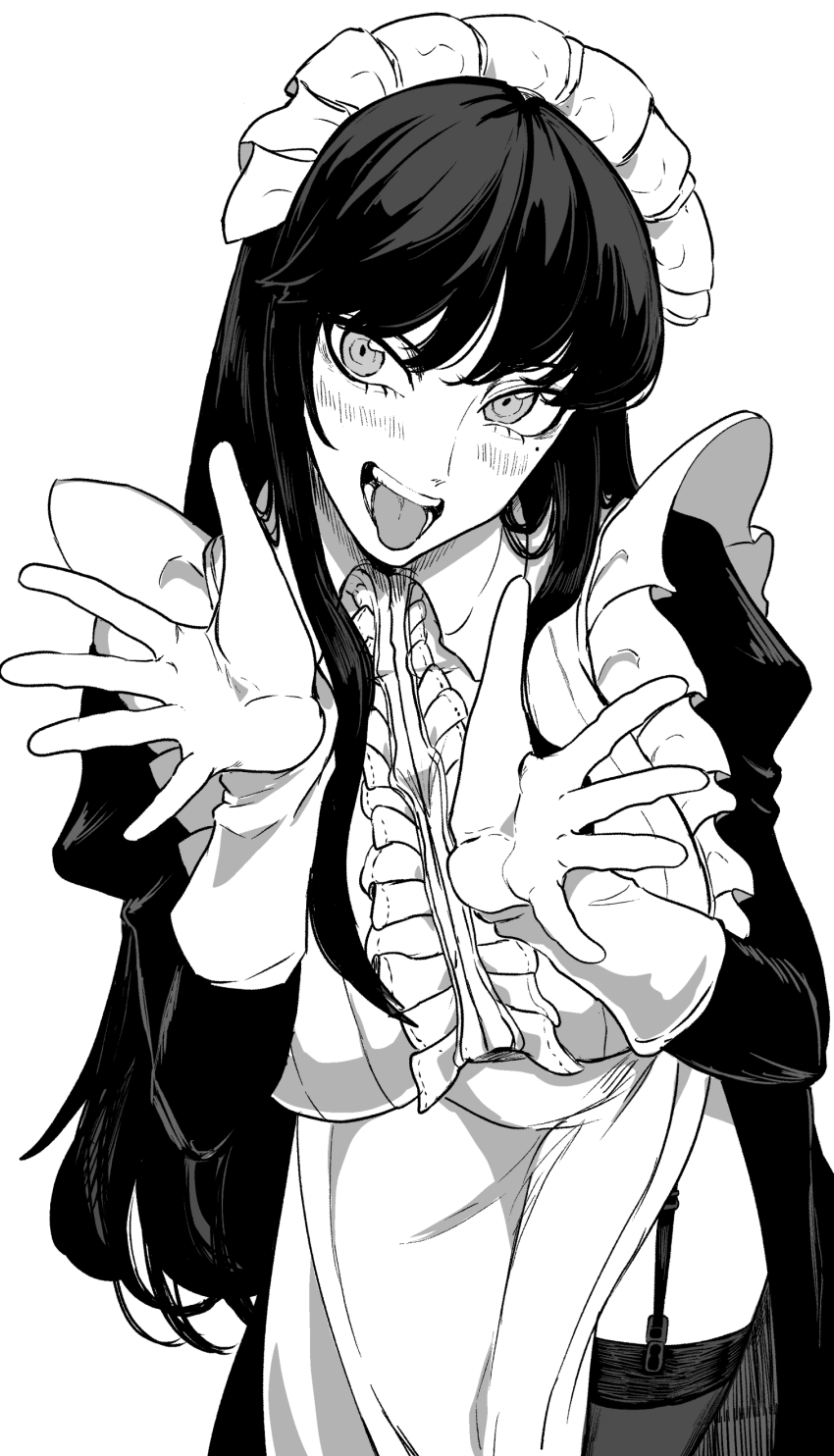 1girl, :d, absurdres, apron, blush, breasts, frills, fufu_(fufuichi04)