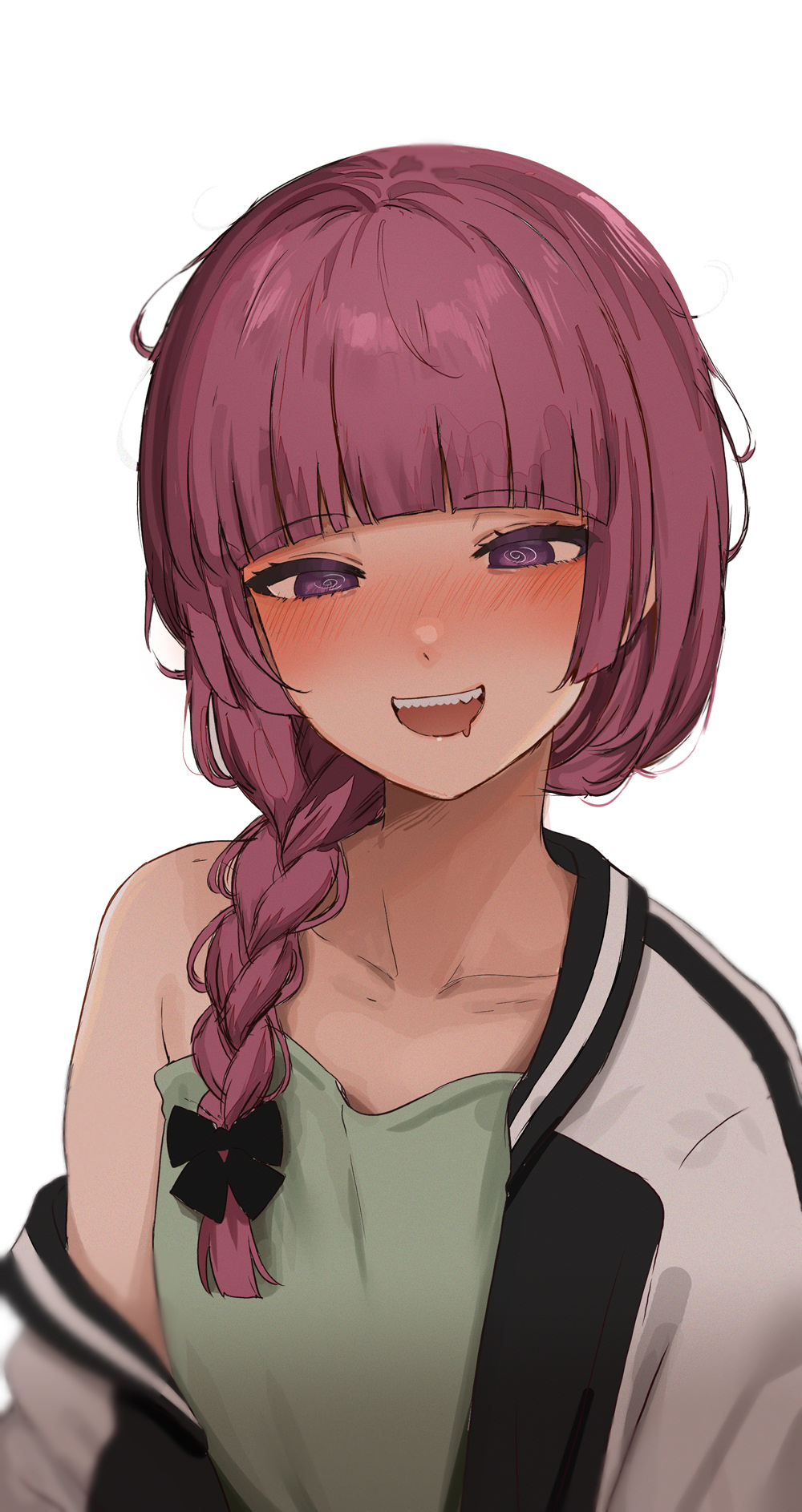 1girl, :d, @_@, blush, bocchi_the_rock!, braid, drooling, highres