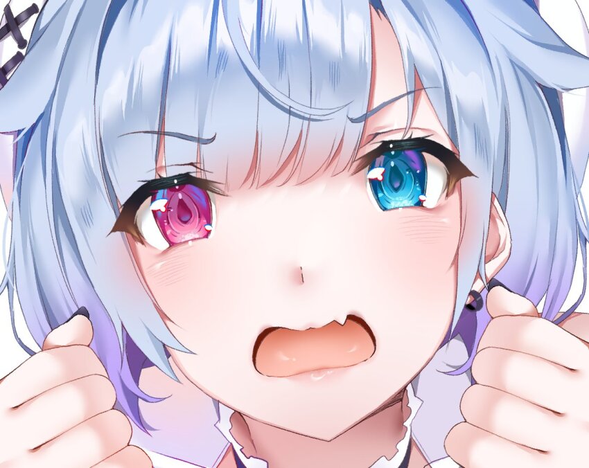 1girl, amemiya_nazuna, black_nails, blue_eyes, blush, commentary, earrings, english_commentary