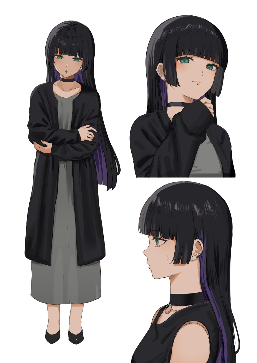 1girl, absurdres, black_cardigan, black_choker, black_footwear, black_hair, blunt_bangs, bocchi_the_rock!