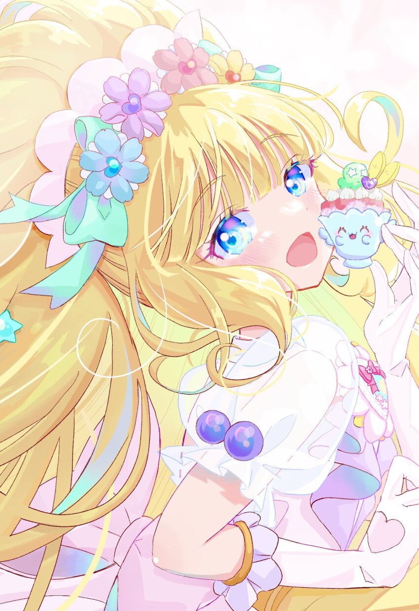 1girl, blonde_hair, blue_eyes, blunt_bangs, bridal_veil, cure_finale, cure_finale_(party_up_style), delicious_party_precure