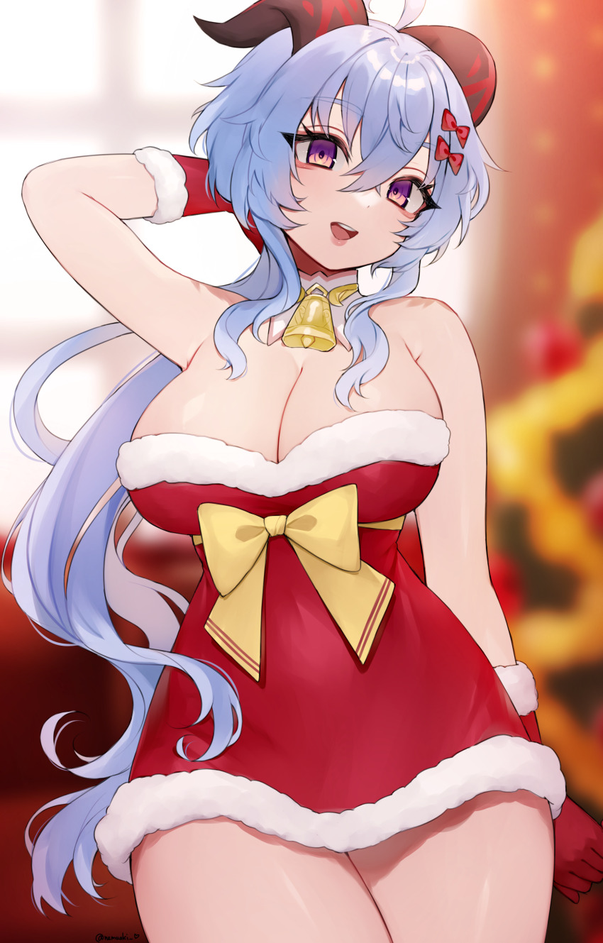 1girl, :d, absurdres, ahoge, alternate_costume, arm_at_side, arm_behind_head, arm_up