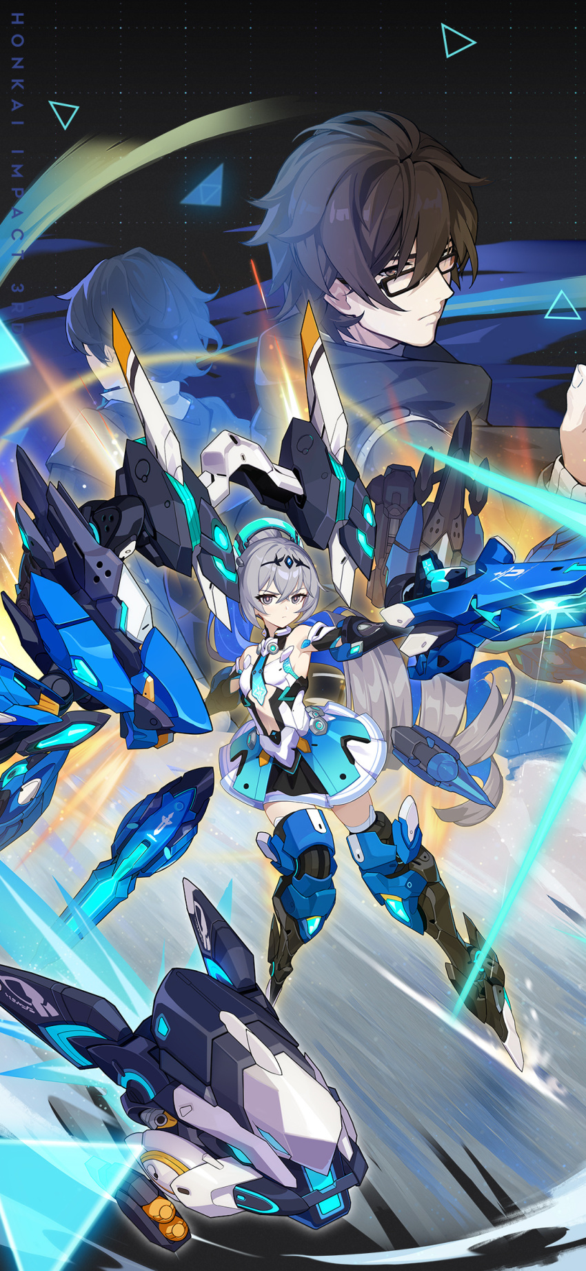 1girl, bare_shoulders, black_gloves, bronya_zaychik, bronya_zaychik_(herrscher_of_truth), dress, drill_hair, earrings