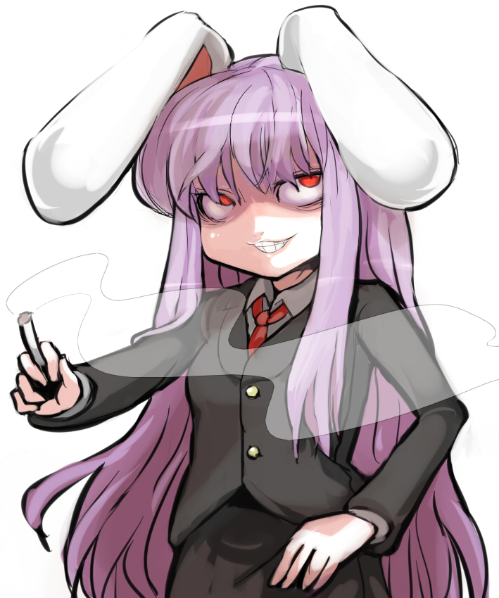 1girl, animal_ears, cigarette, female_focus, formal_clothes, grin, hospital_king, kimonge