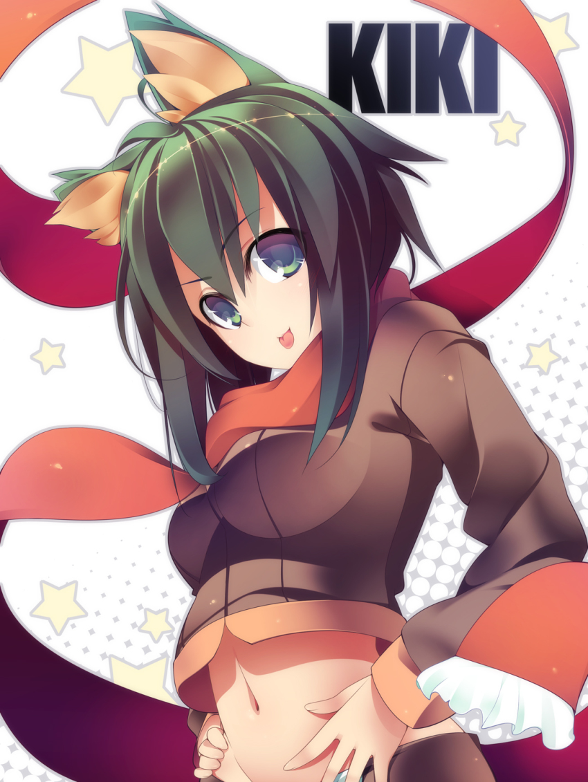 1girl, animal_ears, blue_eyes, character_name, dragonmaterial, female_focus, green_hair, highres