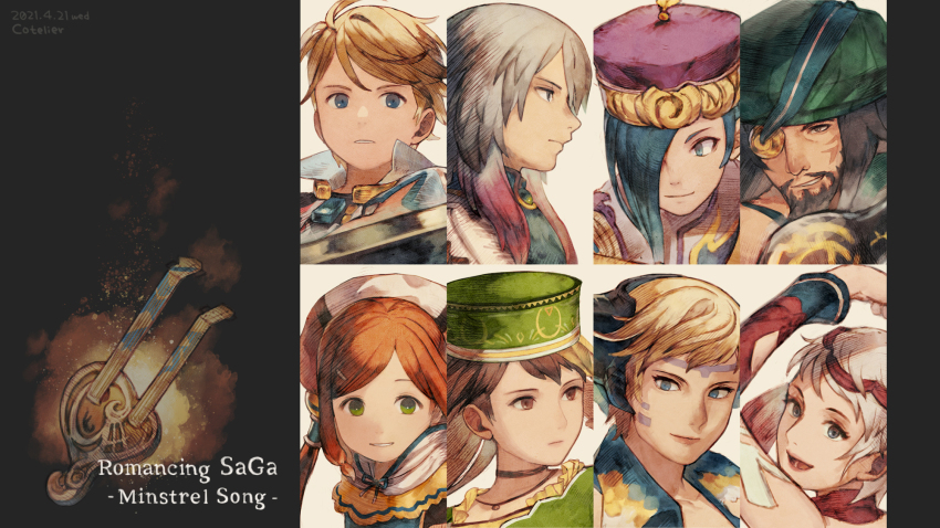 4boys, 4girls, aisha_(saga), albert_(romancing_saga), barbara_(romancing_saga), blonde_hair, brown_hair, claudia_(saga)