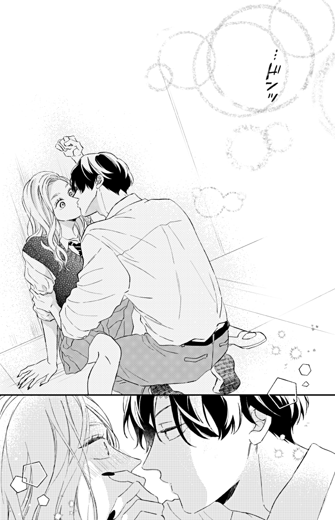 1boy, 1girl, against_wall, circle, clenched_hand, close-up, collared_shirt, eye_contact