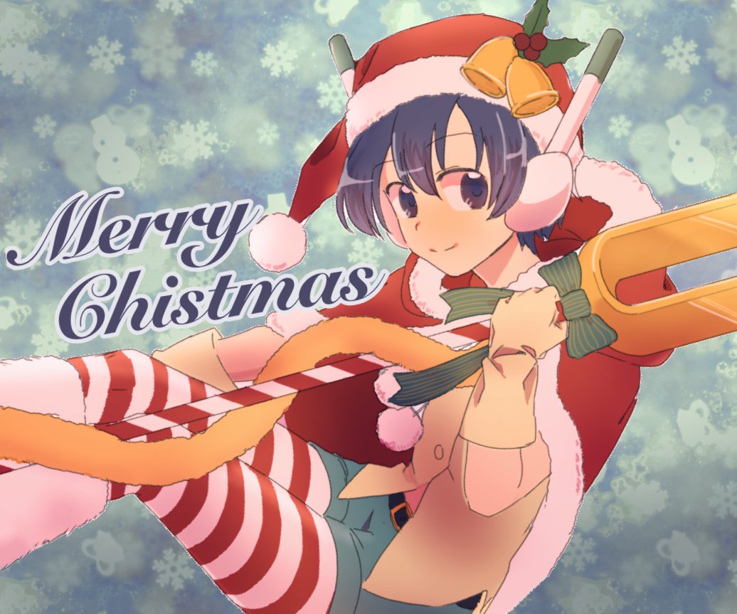 1boy, belt, blue_eyes, christmas, closed_mouth, fur_trim, hat, looking_at_viewer