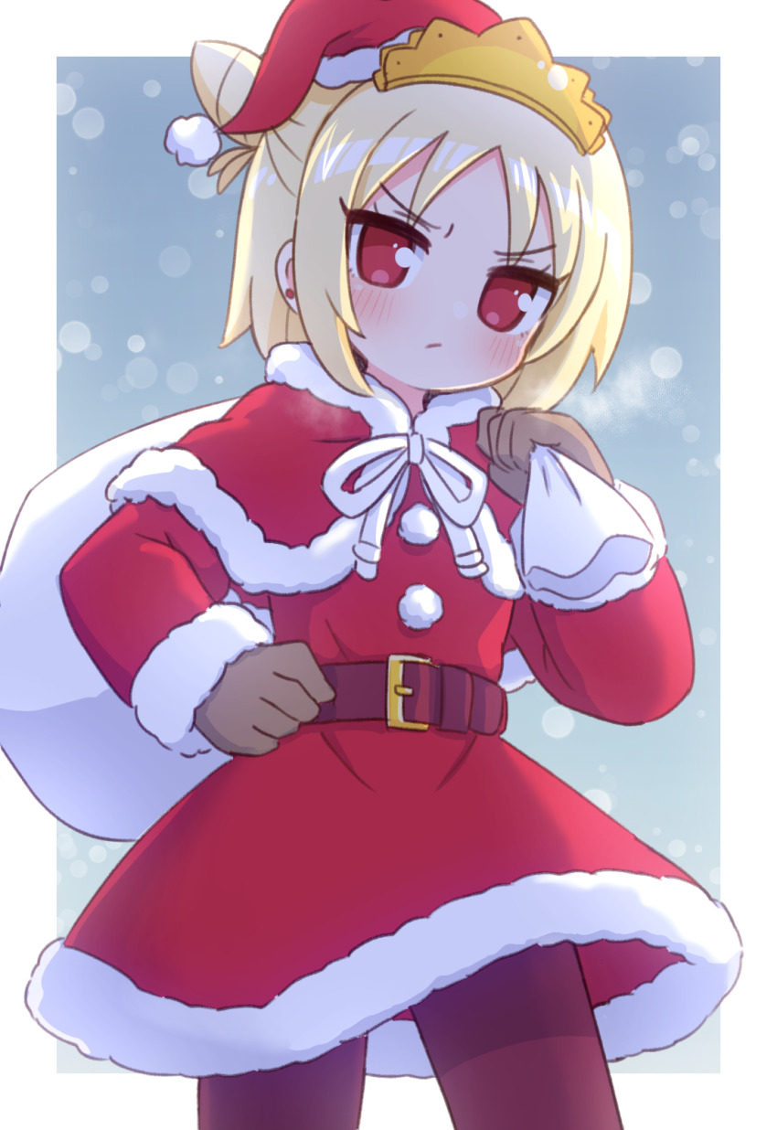 1girl, 7th_dragon, 7th_dragon_(series), blonde_hair, brown_gloves, brown_pantyhose, capelet, closed_mouth