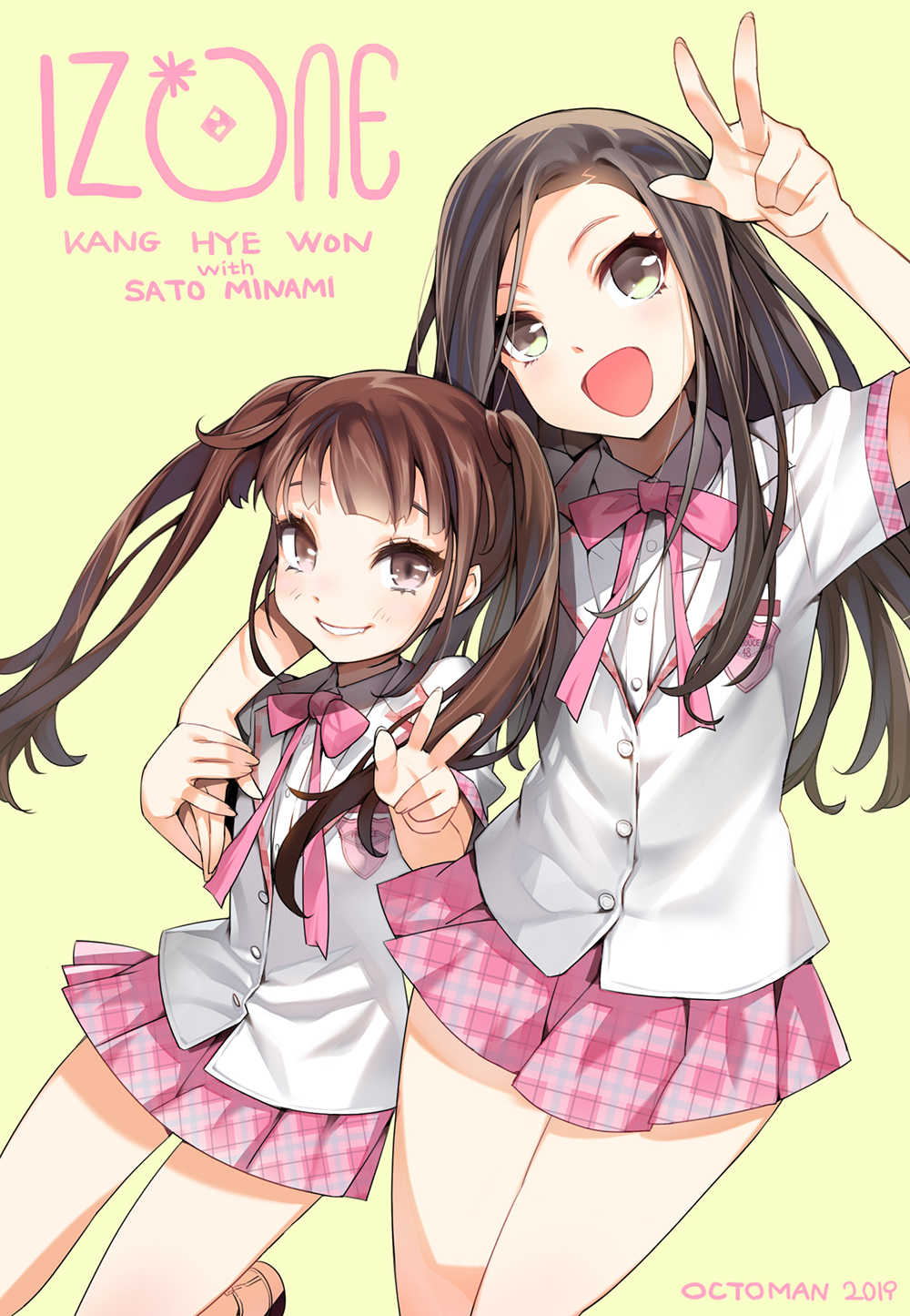 2019, :d, akb48, arm_around_shoulder, artist_name, blazer, brown_eyes, brown_hair