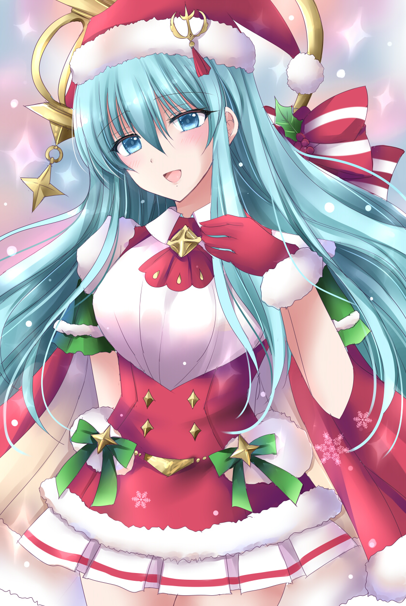 1girl, aqua_hair, blue_eyes, christmas, dress, eirika_(fire_emblem), eirika_(winter)_(fire_emblem), fire_emblem