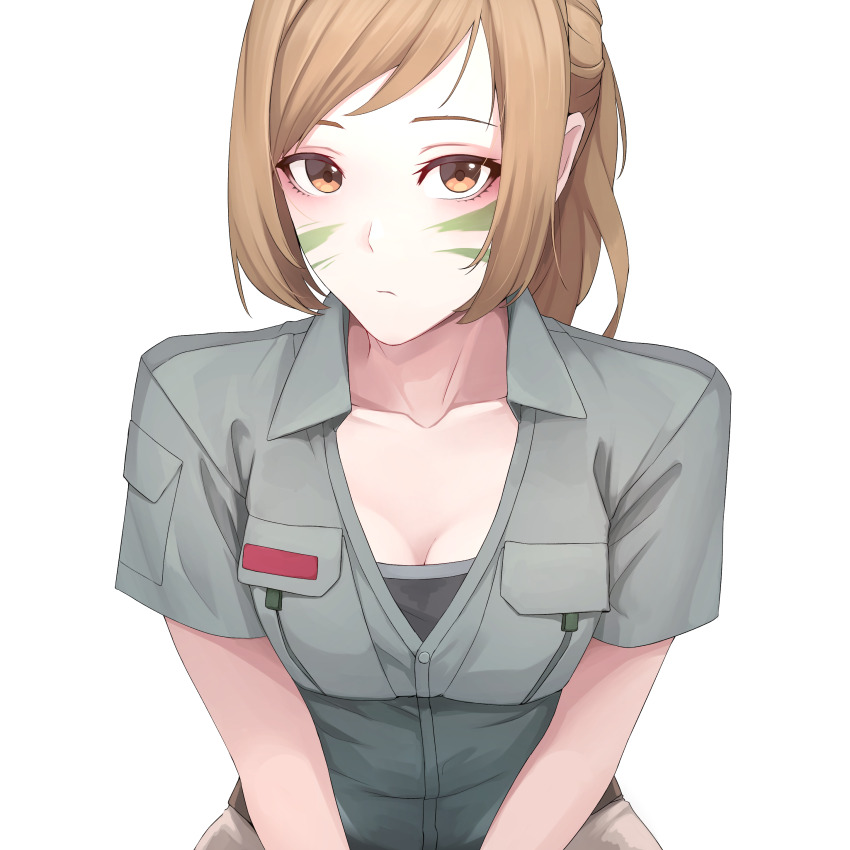 1girl, absurdres, breasts, brown_eyes, brown_hair, call_of_duty, call_of_duty:_mobile, cleavage
