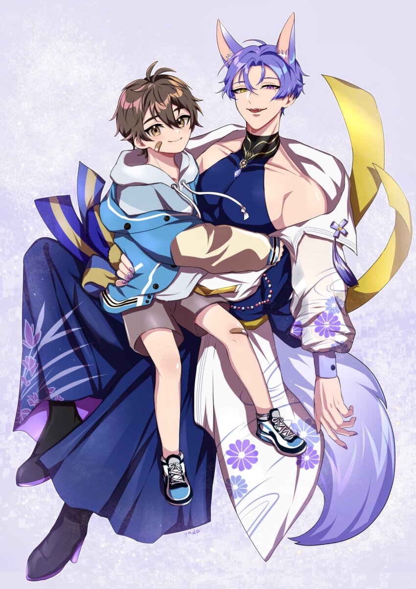 2boys, absurdres, aged_down, animal_ears, bandaid, bandaid_on_cheek, bandaid_on_face, bandaid_on_knee