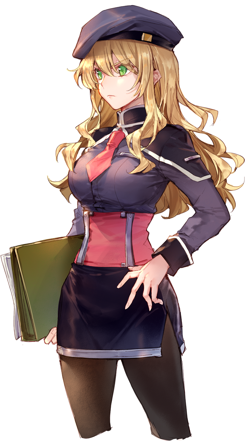1girl, achan_(blue_semi), ao_no_kiseki, black_pantyhose, black_skirt, blonde_hair, breast_pocket, breasts