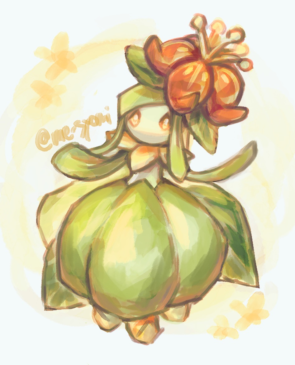 1girl, artist_name, colored_skin, female_focus, flat_chest, flower, full_body, gen_5_pokemon