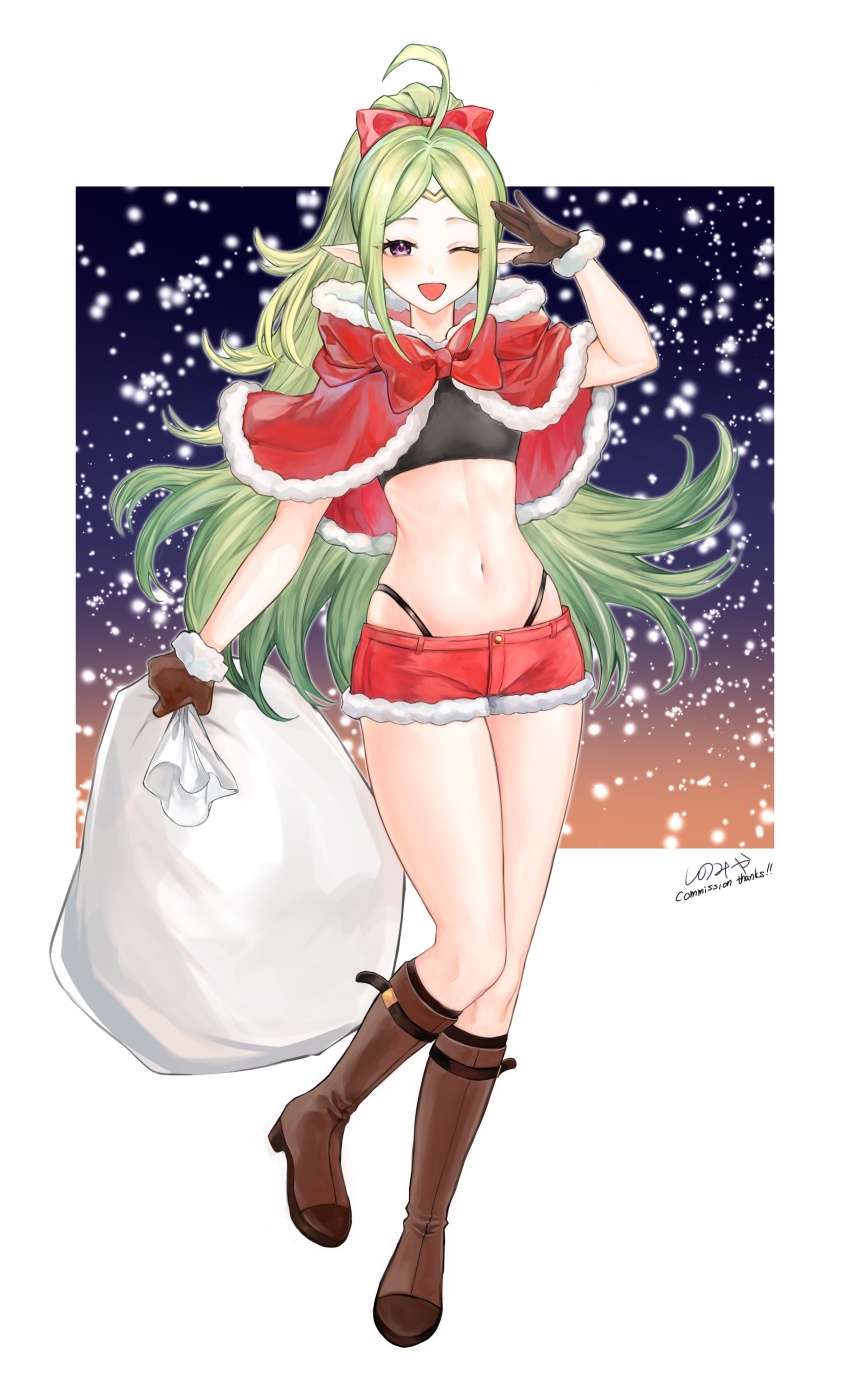 1girl, absurdres, ahoge, alternate_costume, boots, bow, brown_boots, brown_gloves