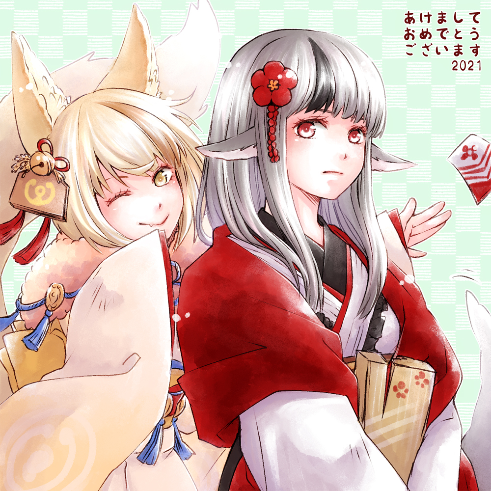 2girls, animal_ears, black_hair, blonde_hair, brown_hair, ebi_puri_(ebi-ebi), fire_emblem, fire_emblem_fates