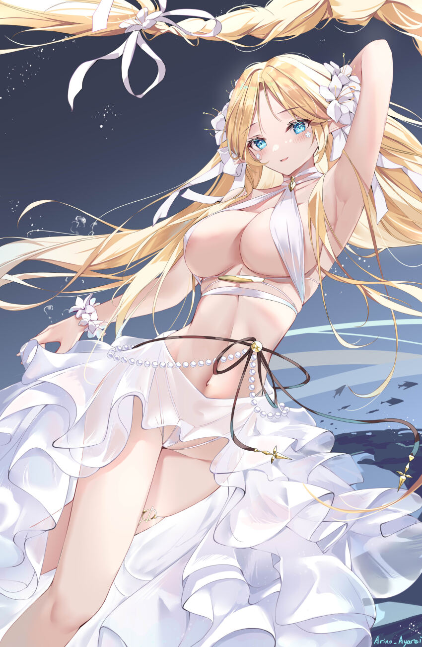 1girl, absurdres, arino_ayarei, arm_up, armpits, azur_lane, beads, bikini