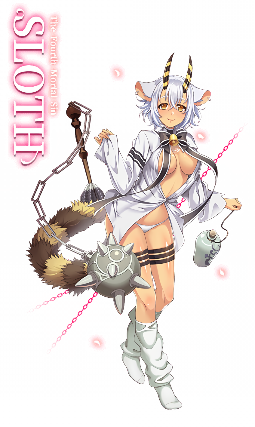 1girl, animal_ears, bell, belphegor_(sin_nanatsu_no_taizai), belphegor_(the_seven_deadly_sins), breasts, demon_girl, fang