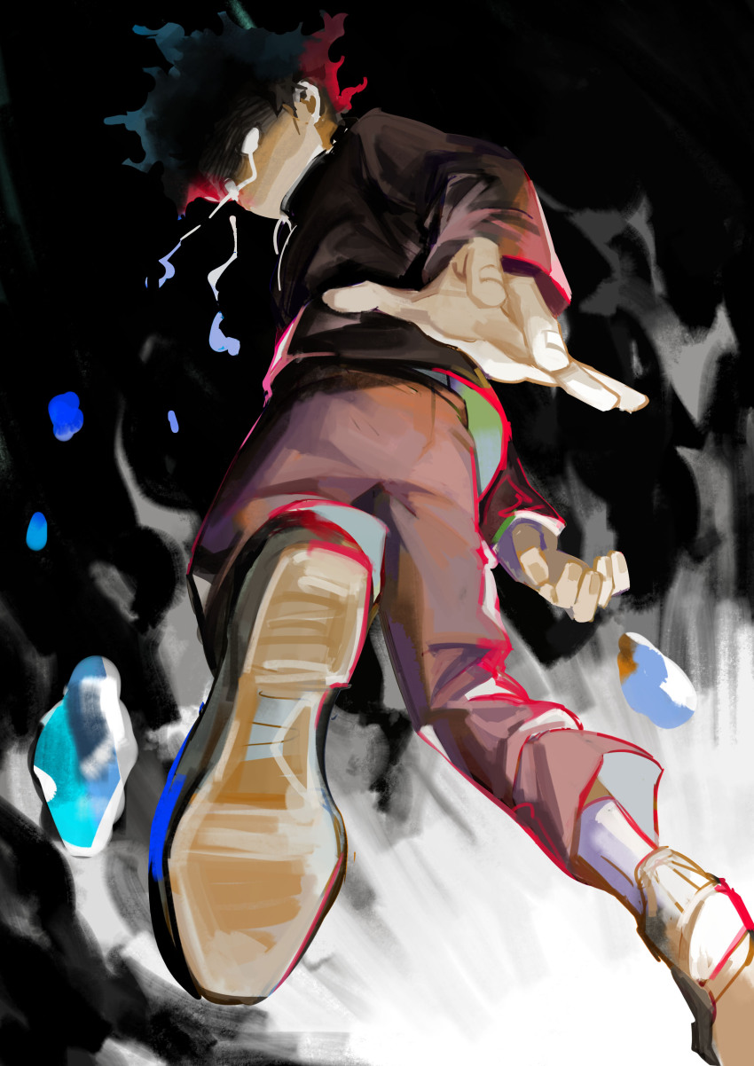 1boy, absurdres, black_hair, black_jacket, black_pants, brown_shoes, chino1048, full_body