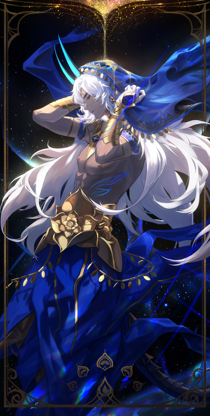 1boy, absurdres, arjuna_(fate), arjuna_alter_(fate), arjuna_alter_(first_ascension)_(fate), arjuna_alter_(second_ascension)_(fate), armlet, asian_indian_clothes