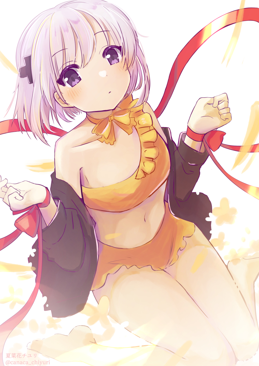 1girl, absurdres, bikini, canaca_chiyuri, hair_ornament, highres, kagari_(rewrite), purple_eyes