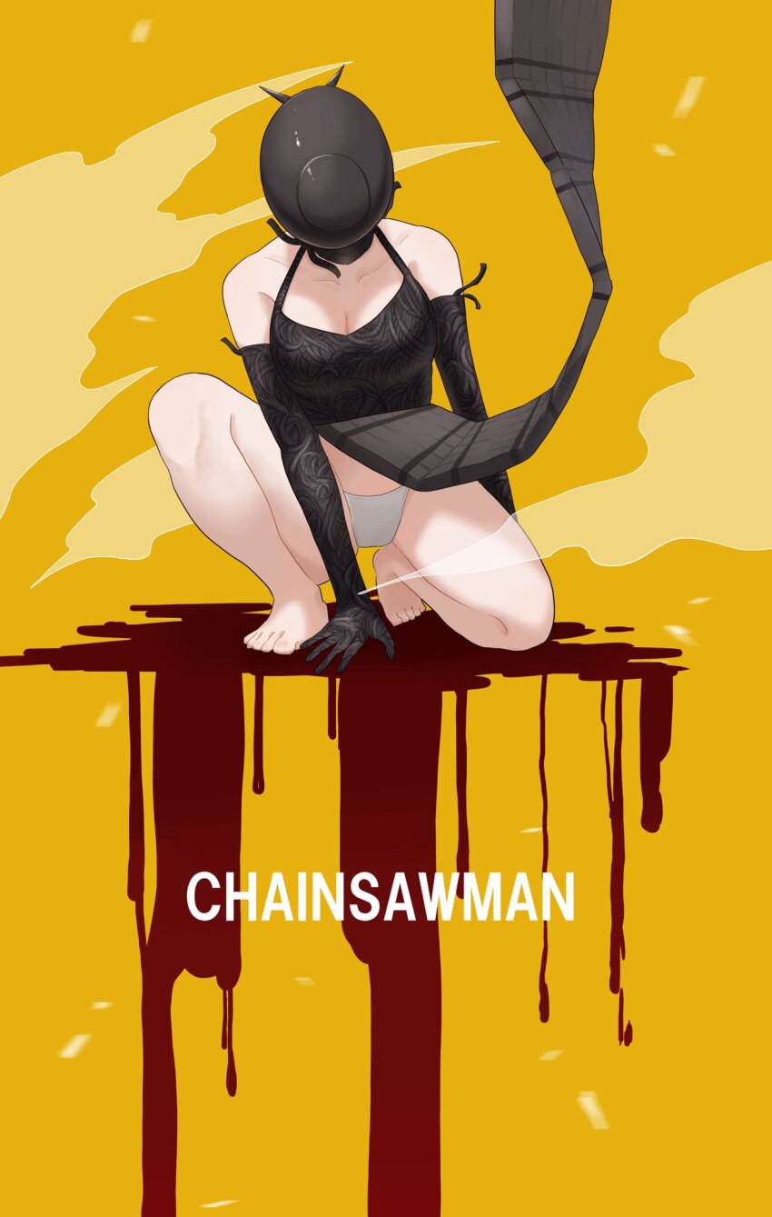 1girl, arm_at_side, arm_support, bare_legs, bare_shoulders, barefoot, black_dress, black_gloves